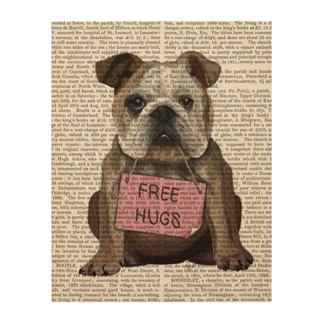 Bulldog Free Hugs Wood Wall Decor (Front)