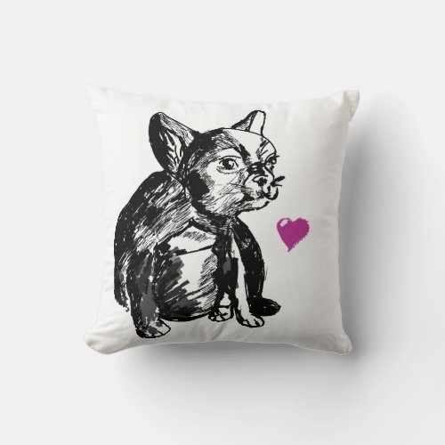 Bulldog French Buldog Drawing Throw Cushion