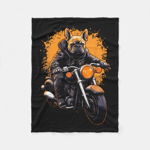 Bulldog Frenchie Biker Motocross Motorcycle Biking Fleece Blanket