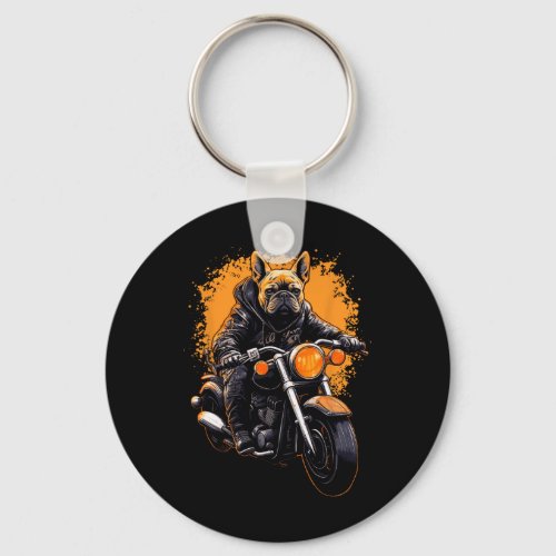 Bulldog Frenchie Biker Motocross Motorcycle Biking Keychain