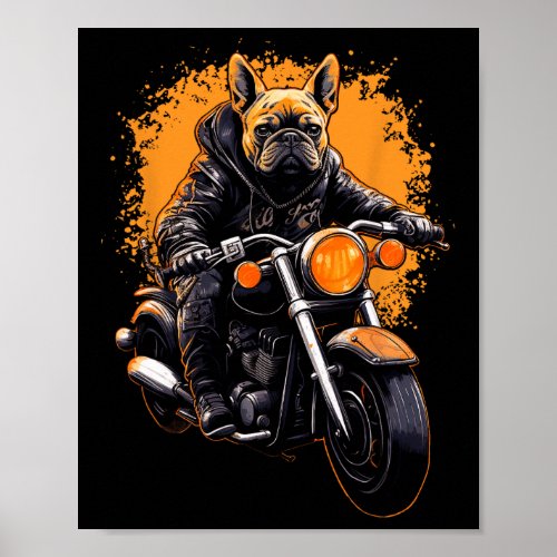 Bulldog Frenchie Biker Motocross Motorcycle Biking Poster