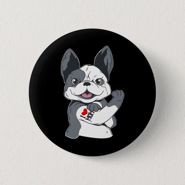 Bulldog Funny I Love Mom Tattoo  Button (Front)