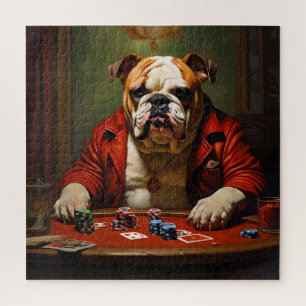 Bulldog Gambling Square Jigsaw Puzzle