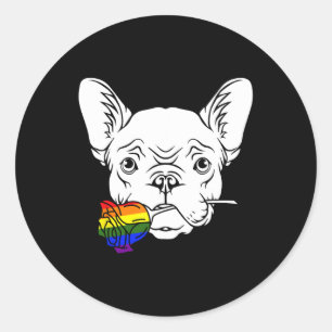 Bulldog Gay Pride Rose Lgbt-q Rainbow Frenchie Dog Classic Round Sticker