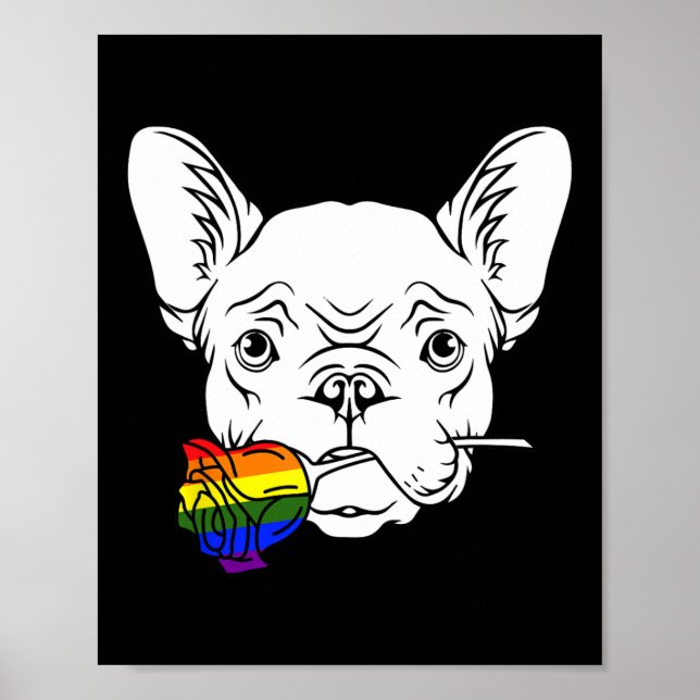 Bulldog Gay Pride Rose Lgbt-q Rainbow Frenchie Dog Poster (Front)
