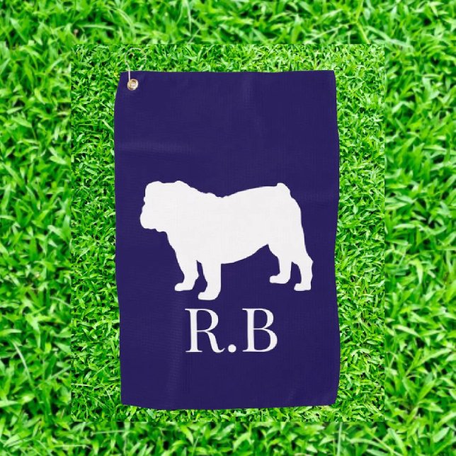 Bulldog Gift Ideas Blue Navy Custom Golf  Golf Towel (Join the fun at Bulldog Lovers Golf! Celebrate your passion for bulldogs)