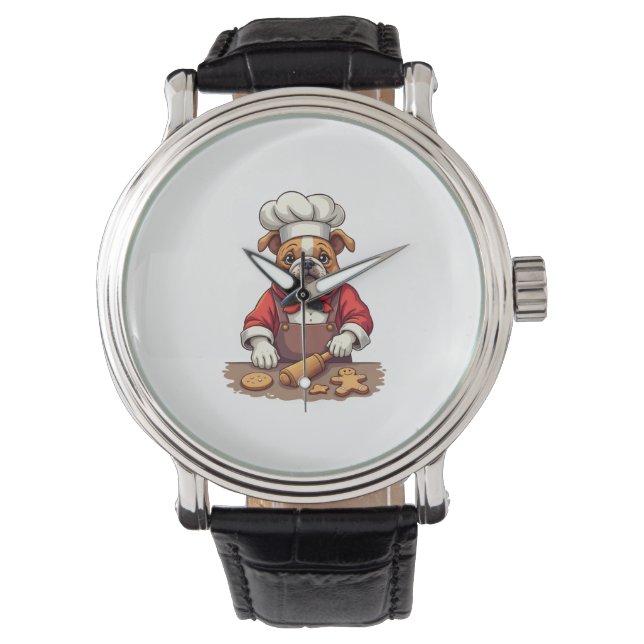 Bulldog Gingerbread Chef dog Watch (Front)