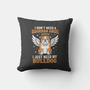 Bulldog Guardian Angel Dog Throw Pillow