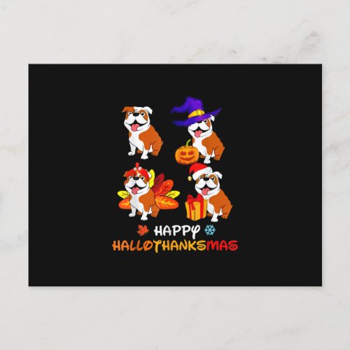 Bulldog Halloween And Merry Christmas Happy Hallot Holiday Postcard