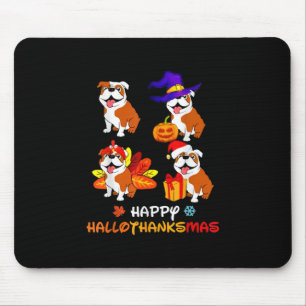 Bulldog Halloween And Merry Christmas Happy Hallot Mouse Pad