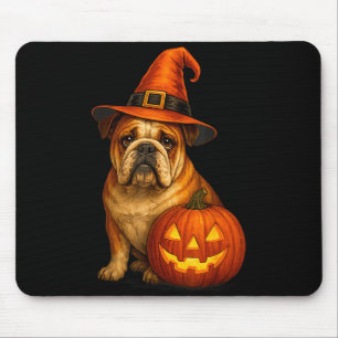 Bulldog Halloween Dog Witch Pumpkin Design Thanksg Mouse Pad