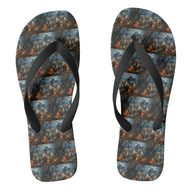 Bulldog Halloween Night Doggy Delight Flip Flops (Footbed)