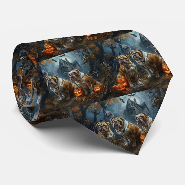 Bulldog Halloween Night Doggy Delight Neck Tie (Rolled)