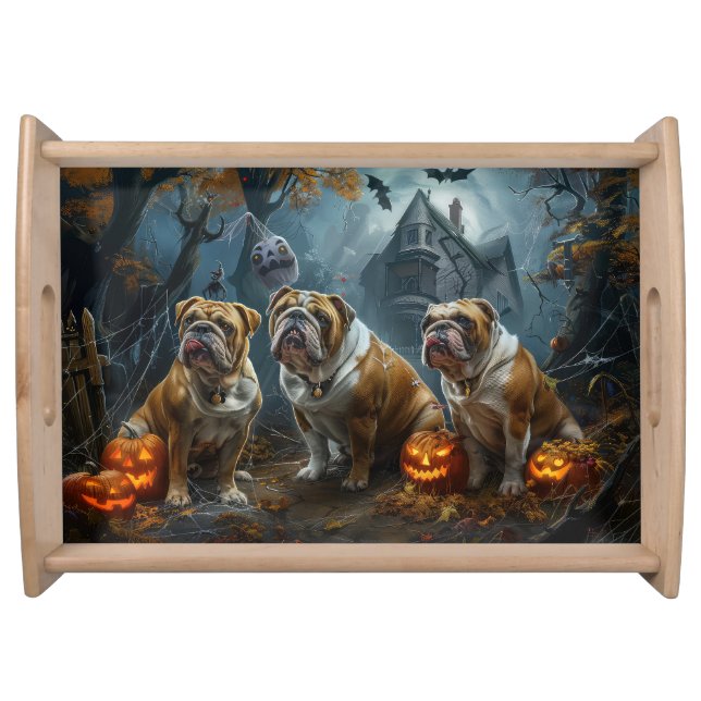 Bulldog Halloween Night Doggy Delight Serving Tray (Front)