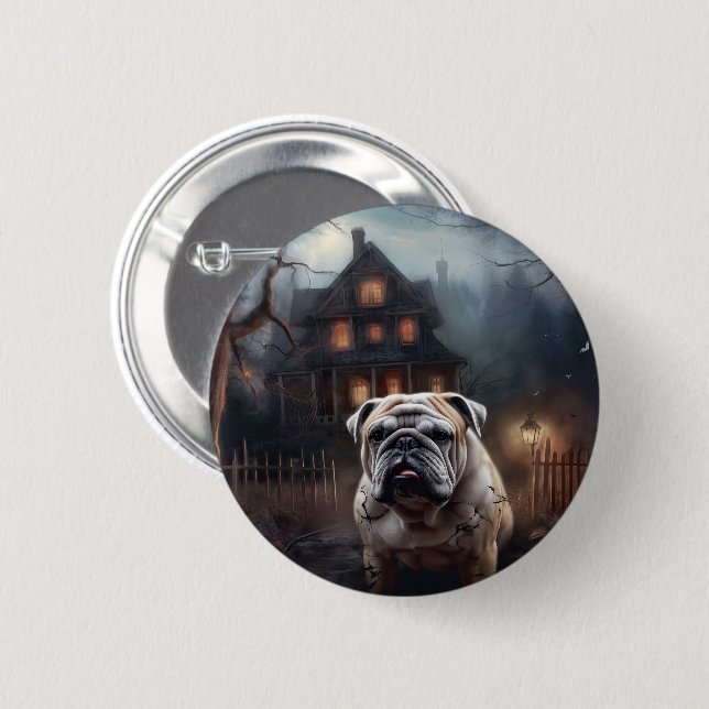 Bulldog Halloween Scary  Button (Front & Back)