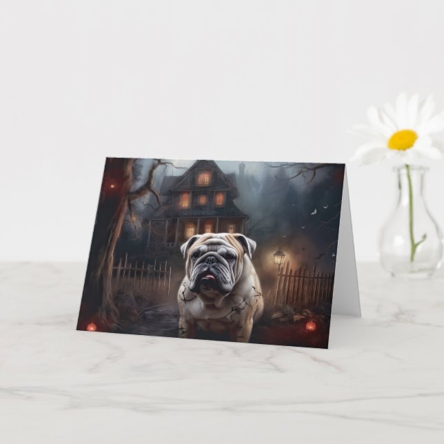Bulldog Halloween Scary  Card (Small Plant)