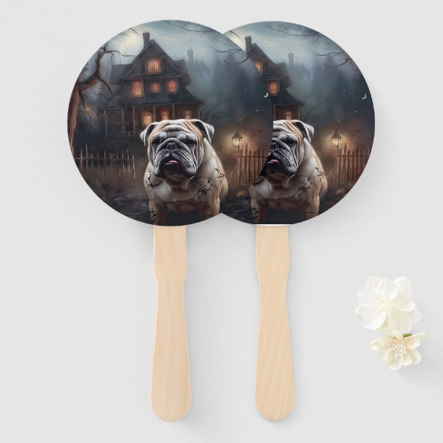 Bulldog Halloween Scary  Hand Fan (Front and Back)