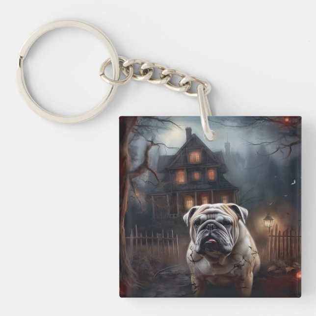 Bulldog Halloween Scary  Keychain (Front)