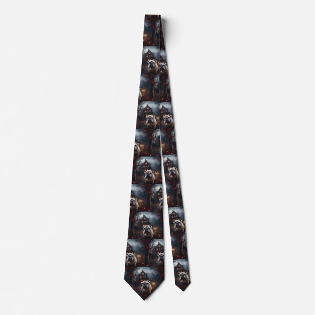 Bulldog Halloween Scary  Neck Tie (Front)