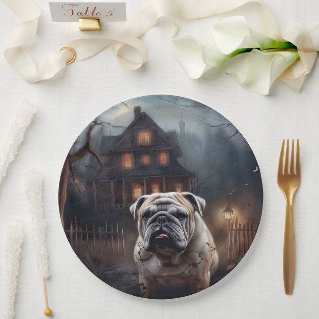 Bulldog Halloween Scary  Paper Plates (Wedding)