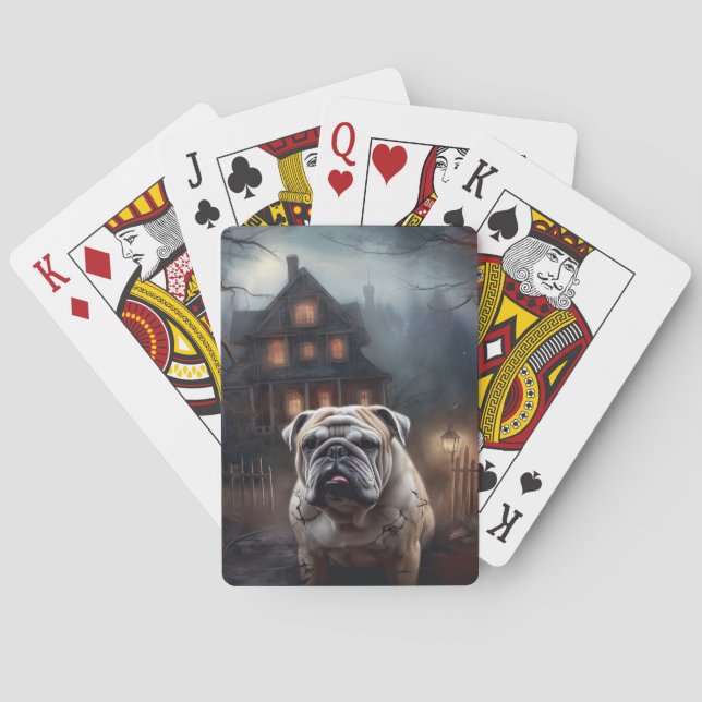 Bulldog Halloween Scary  Poker Cards (Back)