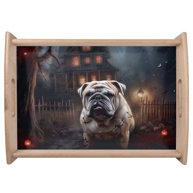Bulldog Halloween Scary  Serving Tray (Front)