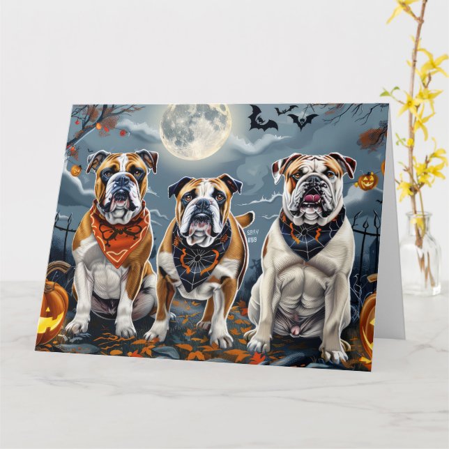 Bulldog Halloween Spooky Card (Yellow Flower)