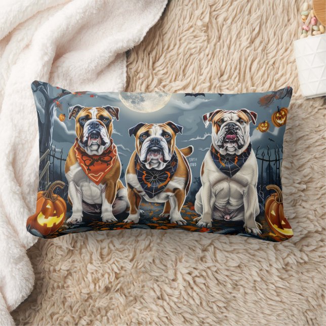 Bulldog Halloween Spooky Lumbar Pillow (Blanket)