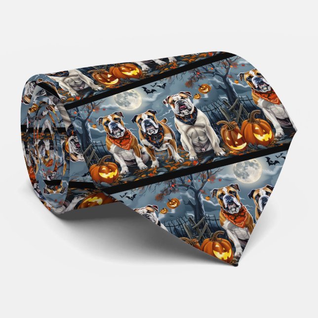 Bulldog Halloween Spooky Neck Tie (Rolled)