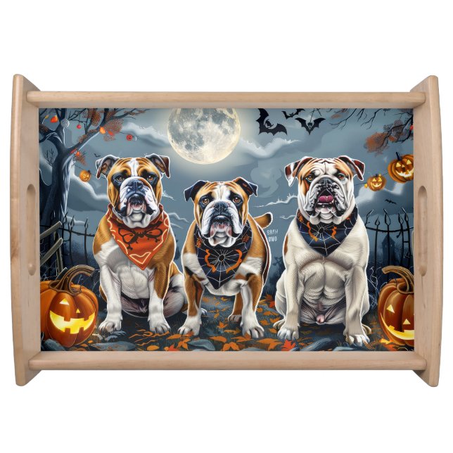 Bulldog Halloween Spooky Serving Tray (Front)