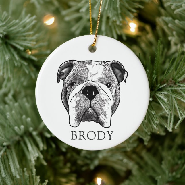 Bulldog Hand Drawing Personalized Ceramic Ornament (Tree)