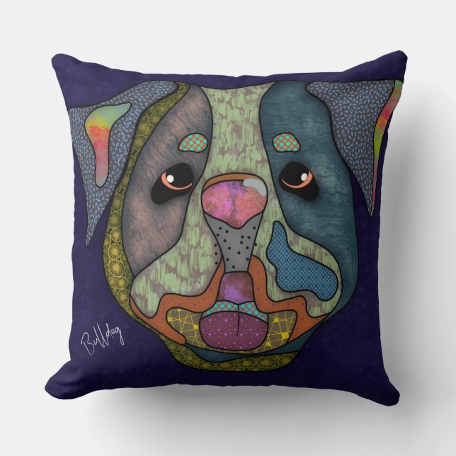 Bulldog hand-painted Throw Pillow (Front)