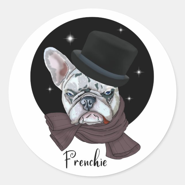 Bulldog Handsome. Frenchie Classic Round Sticker (Front)