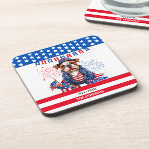 Bulldog Happy 4Th Of July America Independence Day Beverage Coaster