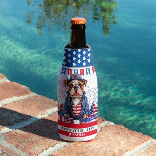 Bulldog Happy 4Th Of July America Independence Day Bottle Cooler