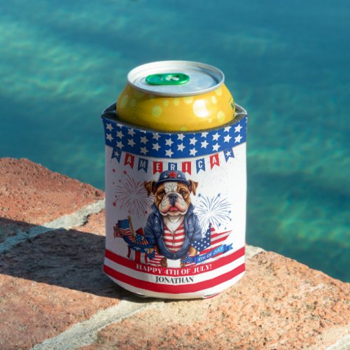 Bulldog Happy 4Th Of July America Independence Day Can Cooler