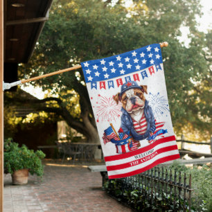 Bulldog Happy 4Th Of July America Independence Day House Flag