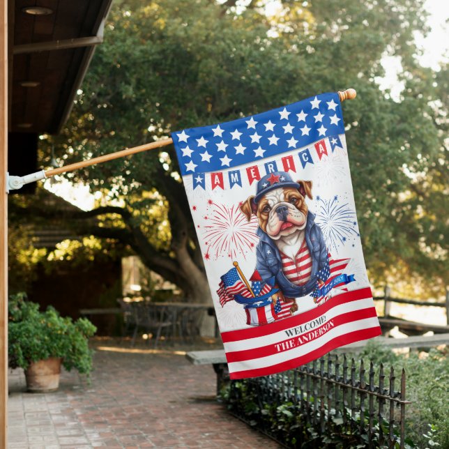 Bulldog Happy 4Th Of July America Independence Day House Flag (In SItu)