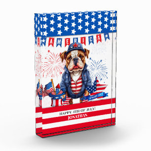 Bulldog Happy 4Th Of July America Independence Day Photo Block