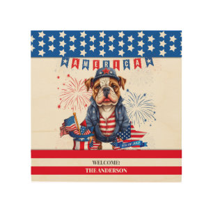 Bulldog Happy 4Th Of July America Independence Day Wood Wall Art