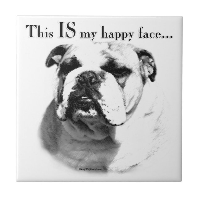 Bulldog Happy Face Ceramic Tile (Front)