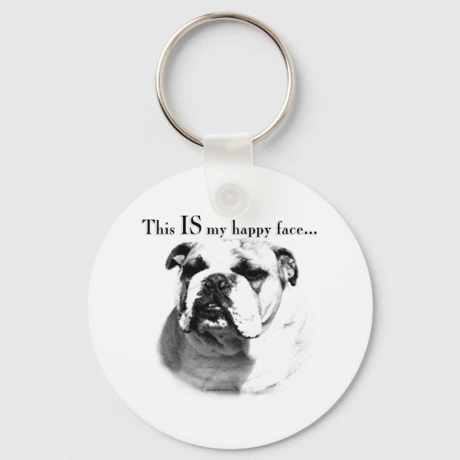 Bulldog Happy Face Keychain (Front)