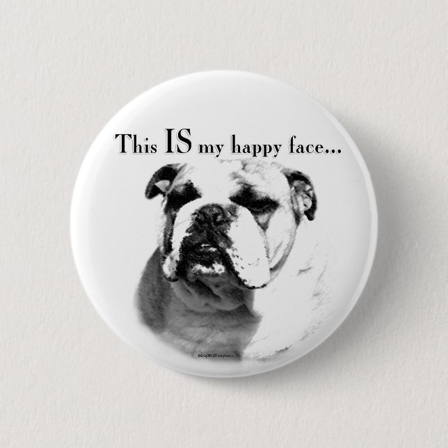 Bulldog Happy Face Pinback Button (Front)