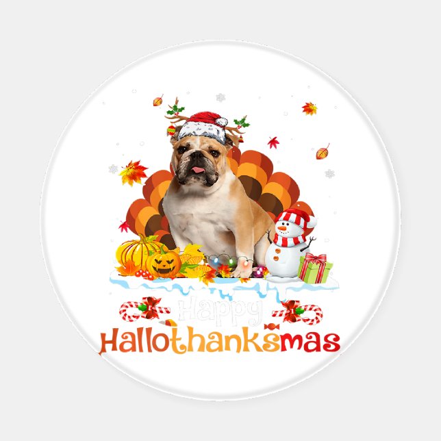 Bulldog Happy Hallothanksmas Halloween Coaster Set (Single)