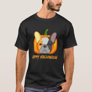 Bulldog Happy Pumpkin Halloween Funny Face Dog T-Shirt
