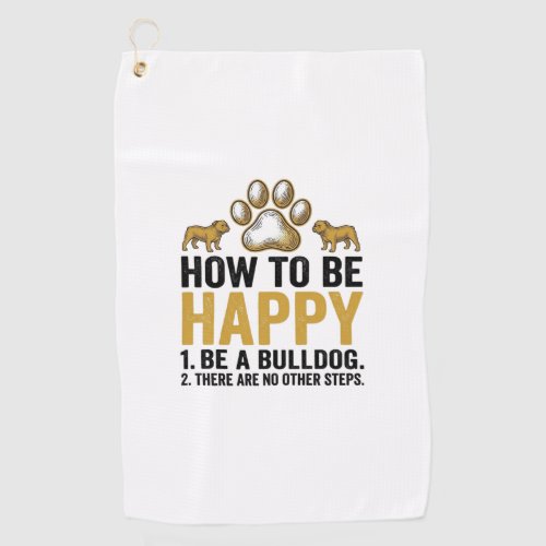 Bulldog Happy Quote Vintage Engraving Dog Lover De Golf Towel