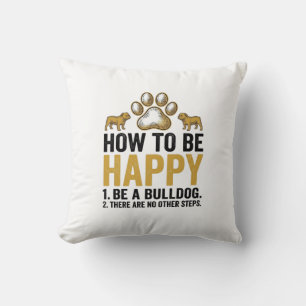 Bulldog Happy Quote Vintage Engraving Dog Lover De Throw Pillow