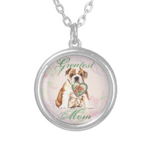 Bulldog Heart Mom Silver Plated Necklace