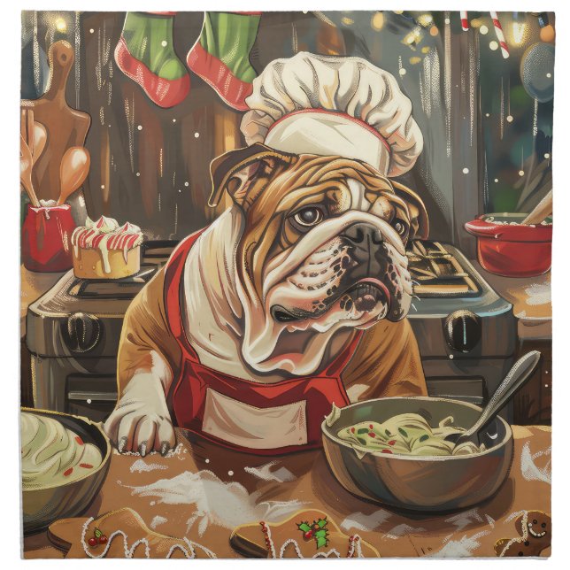Bulldog Holiday Baking: Festive Christmas  Cloth Napkin (Front)