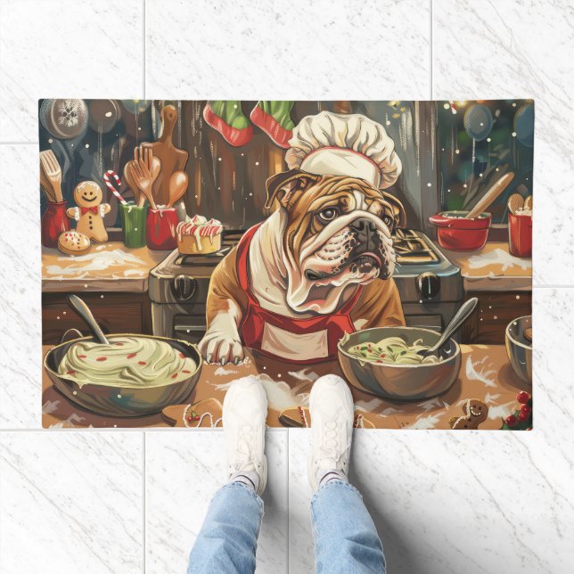 Bulldog Holiday Baking: Festive Christmas  Doormat (Indoor)
